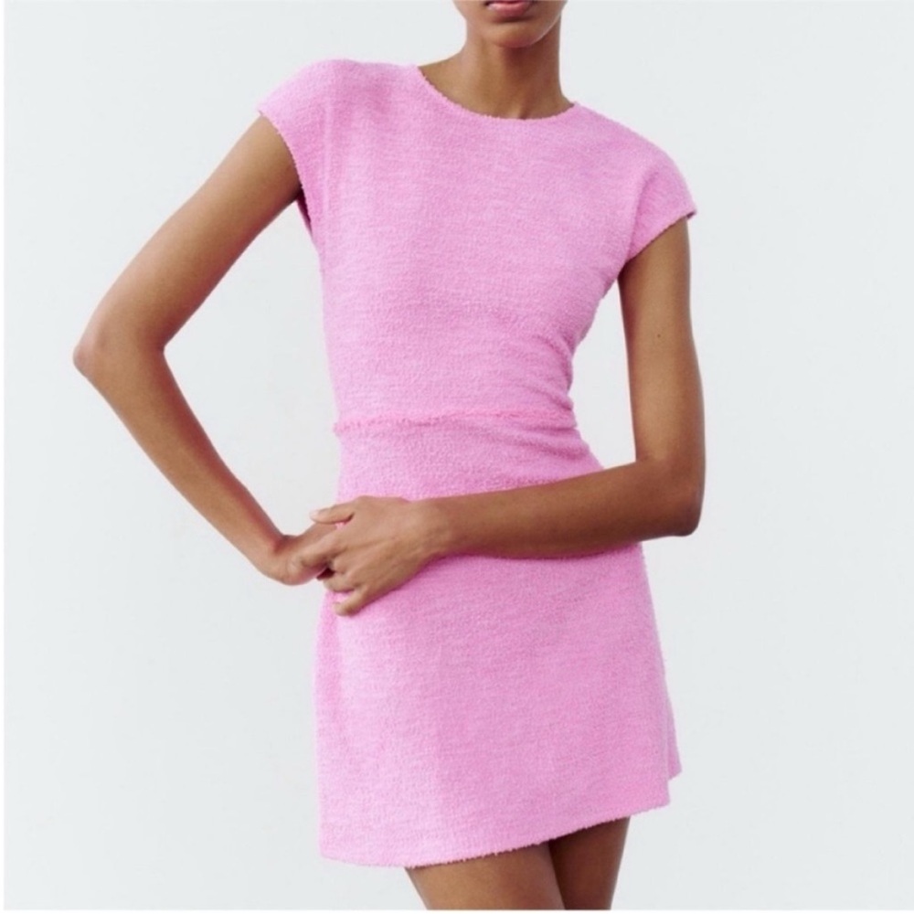 Zara, Pink, TEXTURED JACQUARD DRESS, Large - Picture 4 of 16
